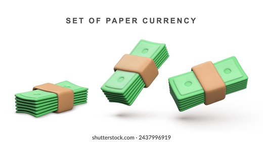 3d Realistic Bundles of money. Vector illustration.