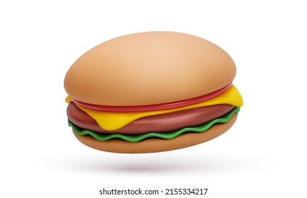 3d realistischer Burger einzeln auf weißem Hintergrund. Vektorgrafik