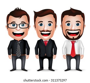 3D Realistic Businessman Cartoon Character with Different Business Attire and Necktie Isolated in White Background. Set of Vector Illustration.
