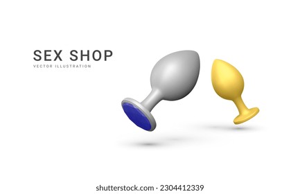 3d realistic butt plug isolated on white background. Banner for sex shop. Vector illustration