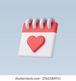 3d Realistic Calendar with Heart Iconl vector illustration