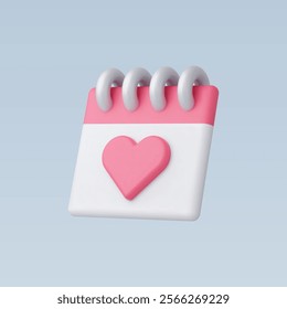 3d Realistic Calendar with Heart Iconl vector illustration