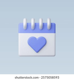 3d Realistic Calendar with Heart Iconl vector illustration