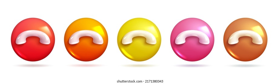 3d Realistic Call Icons Reject Calls In Different Warm Colour Variants. 3d Sets Of Vector Elements.