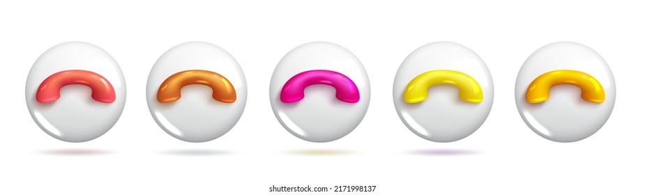 3d Realistic Call Icons Reject Calls In Different Warm Colour Variants. 3d Sets Of Vector Elements.