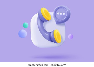 3d realistic call phone and bubble talk icon signs speech. speak with service support hotline and call center. 3d contact customer buttons vector render illustration