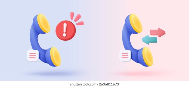 3d realista chamada telefone e bolha ícone falar sinais fala. falar com o suporte de serviço linha direta e call center. ilustração de renderização de vetor de botões de cliente de contato 3d