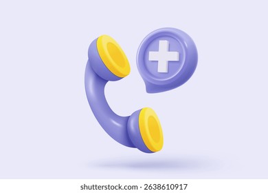 3d realistic call phone and bubble talk with plus signs icon. speak first aid and health care with pure medical for hotline and call center. 3d voice speech buttons vector render illustration