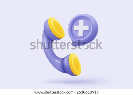 3d realistic call phone and bubble talk with plus signs icon. speak first aid and health care with pure medical for hotline and call center. 3d voice speech buttons vector render illustration