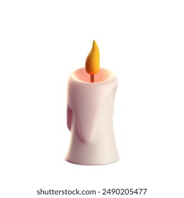 3d realistic of candles icon isolated on white. Burning candle in 3d style. Cartoon creative design icons. Pastel color. Vector illustration