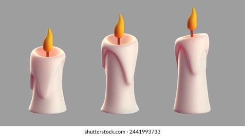 3d realistic candles. Rendering of white candles icon isolated on grey background. Vector illustration. 