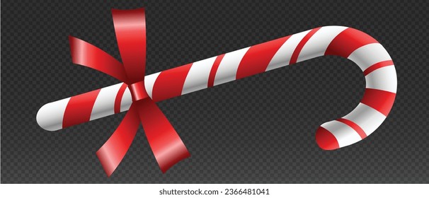 3D Realistic Candy Cane Isolated on Transparent Backdrop Vector Candy Cane Christmas Design Element for card postcard or banner designs Top View Lollipop realistic illustration Isolated on Transparent