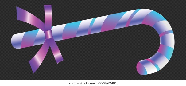 3D Realistic Candy Cane Isolated on Transparent Backdrop Vector Sugar Cane Christmas Design Element for card postcard or banner Tied with Ribbon Lollipop realistic illustration Isolated on Transparent