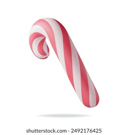 3D Realistic Candy Cane Isolated. Render Christmas Candy. Lollipop Stick Sweetness Candycane. Happy New Year Decoration. Merry Christmas Holiday. New Year and Xmas Celebration. Vector Illustration