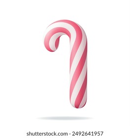 3D Realistic Candy Cane Isolated. Render Christmas Candy. Lollipop Stick Sweetness Candycane. Happy New Year Decoration. Merry Christmas Holiday. New Year and Xmas Celebration. Vector Illustration