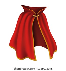 3d Realistic Cape In Red With Golden Details. Flowing, Wavy Fabric For Carnival, Vampire, Witches Or Illusionists.