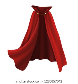 3d realistic cape in red with golden details. Flowing, wavy fabric for carnival, vampire, witches or illusionists.
