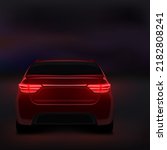 3D Realistic Car Back Lights Glow In Dark Night. EPS10 Vector