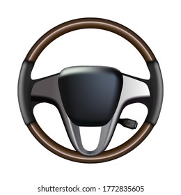 3d realistic car steering wheel, isolated on white background.