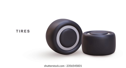 3d realistic car tires on a white background. Vector illustration.