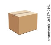 3D Realistic Cardboard Box Close Up. Brown Packaging Container Isolated on White Background.