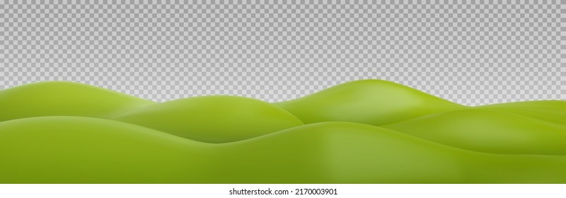 3d realistic cartoon green hills on transparent background. Summer landscape element. Minimal nature cute composition. Vector illustration.