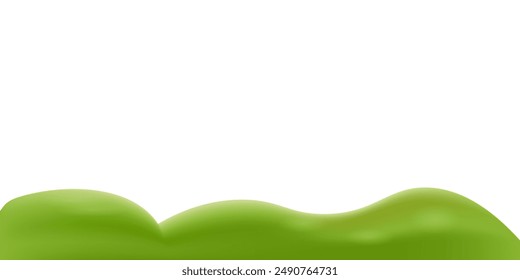 3d realistic cartoon green hills isolated on transparent background. Summer wide landscape design element with green grass. Minimal nature green composition with green fileds. Vector illustration.