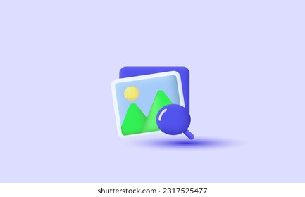 3d realistic cartoon search photo image icon vector trendy modern style object symbols isolated on background.3d design cartoon style. 