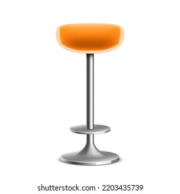 3d realistic chair for bar or restaurant front view isolated on white background. Comfortable modern stool for kitchen interior on high metal leg. Vector illustration