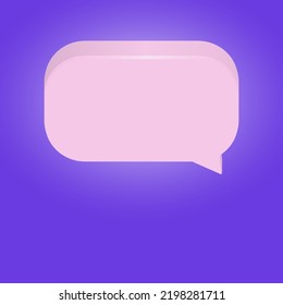 3d Realistic chat bubble sign on a purple background. Pink conversation cloud. Vector