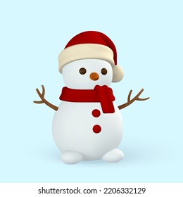 3d realistic Christmas snowman. Xmas or New Year's decorative element. Vector illustration.