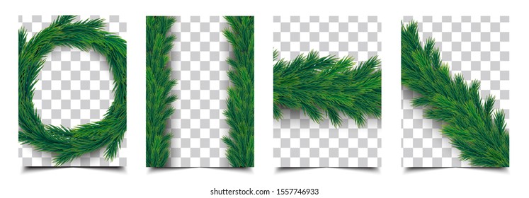3d Realistic christmas tree branch garland isolated vector collection, christmas background cover template set	