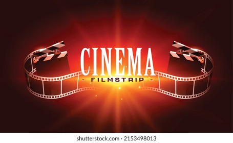 3d realistic cinema film strip and clapper board background