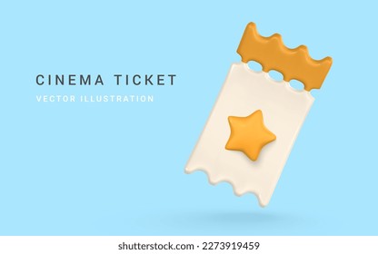 3d realistic cinema ticket in plastic cartoon style. Vector illustration.