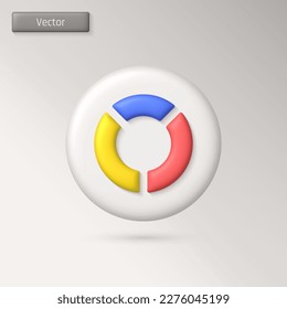 3D realistic circle diagram, three parts pie chart. Business, financial report, presentation, statistics, data analytics, optimization. 3D vector render illustration.