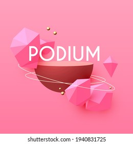 3D realistic circle podium with geometric elemens. Empty stage. Showcase design.