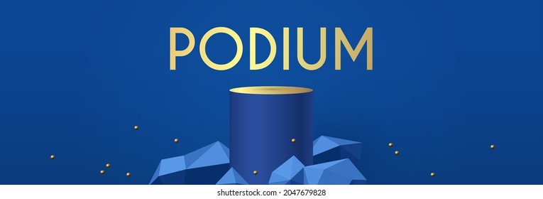 3D realistic circle podium with geometric elemens. Empty stage. Showcase design.
