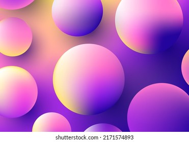 3D realistic circles shapes pattern vibrant color background. Fluid sphere colorful backdrop. Vector illustration