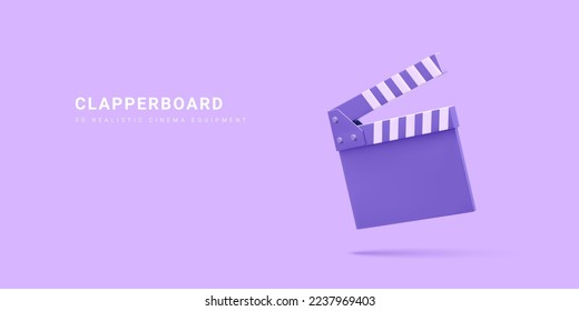 3d realistic clapperboard isolated light background  Vector illustration