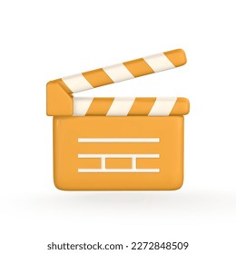 3d realistic Clapperboard. Movie clapper board in plastic cartoon style. Vector illustration.