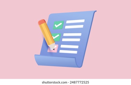 3d realistic clipboard pencil on pink background cartoon style vector design.vector icon 3d illustration