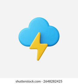 Nuvem 3d realista com ícone Lightning vetor Ilustração