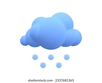 3d realistic cloud with snowflakes in cartoon style isolated on white background. Weather forecast icon. Vector illustration