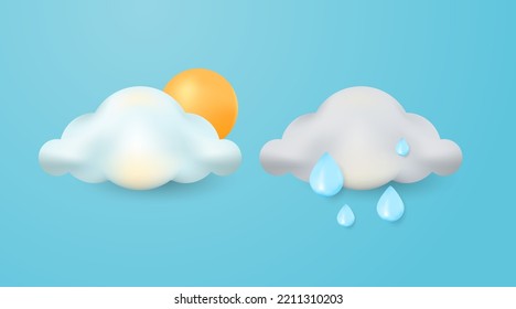 3d realistic cloudy and sunny cloud isolated on blue background