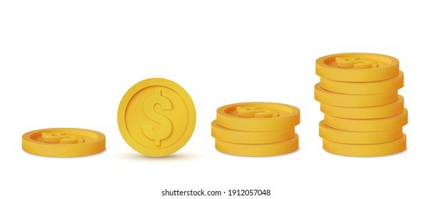 3d realistic coins isolated on white coin icon, vector illustration