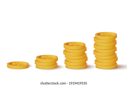 3d realistic coins isolated on white coin icon, vector illustration