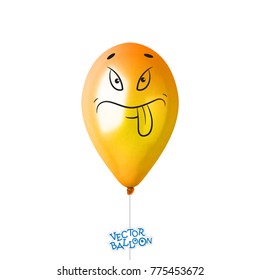 3d Realistic Colorful Balloon with face in some emotion . Holiday illustration of flying glossy balloon. Vector Illustration