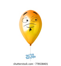 3d Realistic Colorful Balloon with face in some emotion . Holiday illustration of flying glossy balloon. Vector Illustration