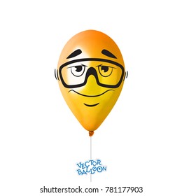 3d Realistic Colorful Balloon with face in some emotion . Holiday illustration of flying glossy balloon. Vector Illustration