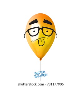 3d Realistic Colorful Balloon with face in some emotion . Holiday illustration of flying glossy balloon. Vector Illustration